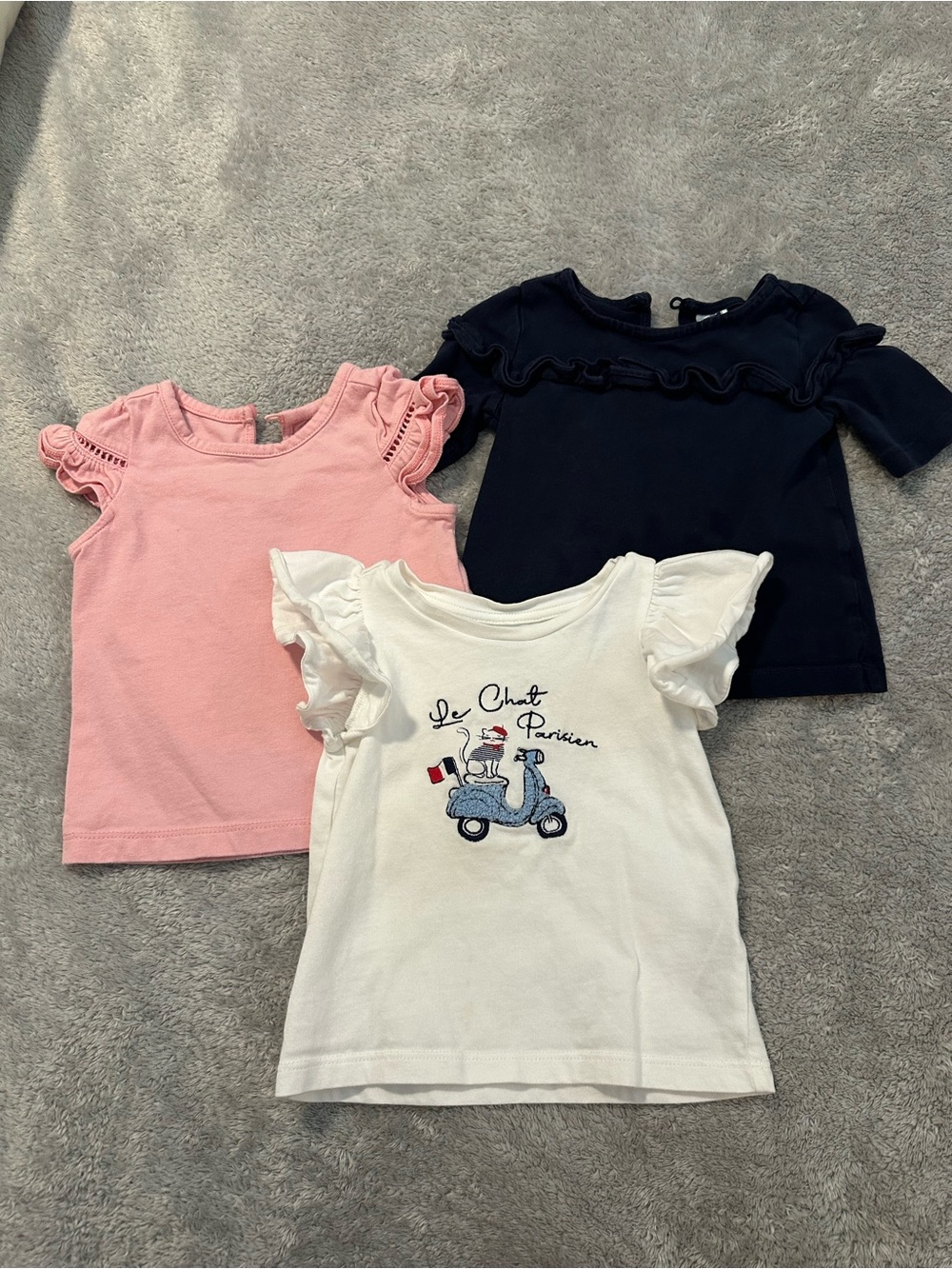Janie and Jack Pink, Navy & White Flutter Sleeve Tee Trio